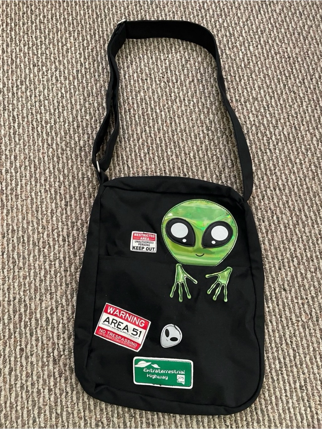 Black Alien Patch Crossbody Bag Alien Tote Bag Alien Purse Black Alien Patch Crossbody Bag Alien Tote Bag Alien Purse